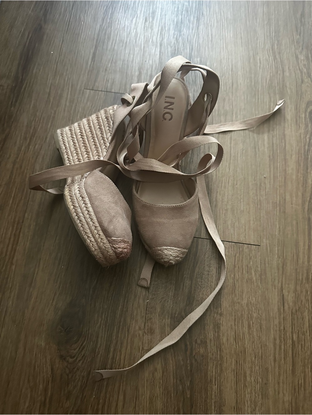 INC International Concepts Taupe Espadrille Wedge with Ankle Wrap
